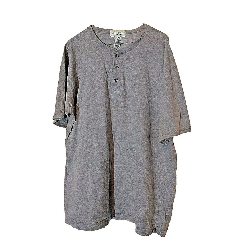 Eddie Bauer Shirt Large L Gray Cotton Henley 3 Button Front Vintage Style Soft